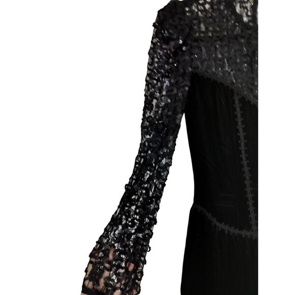 3791) Vintage Jessica McClintock Black Velvet with Lace Decolletage Dress Size 6 - Picture 3 of 12